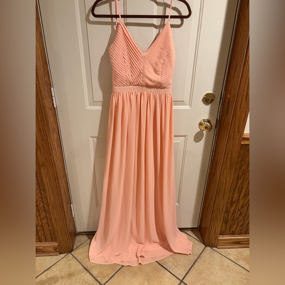 Soieblu Blush Pink Chiffon Maxi Dress Open Back Size Large Formal Bridesmaid